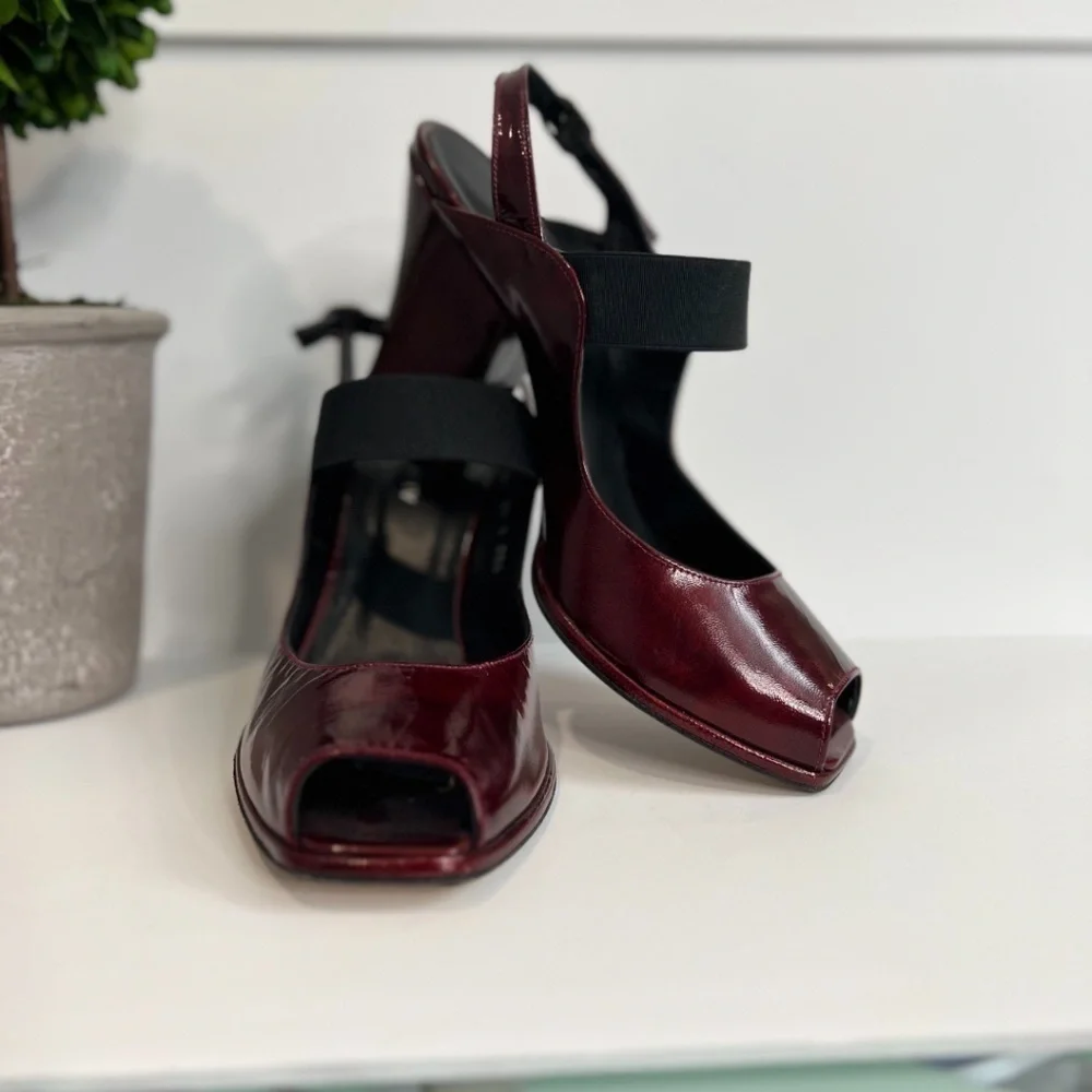 RED Chunky Block Heels With Adjustable Strap